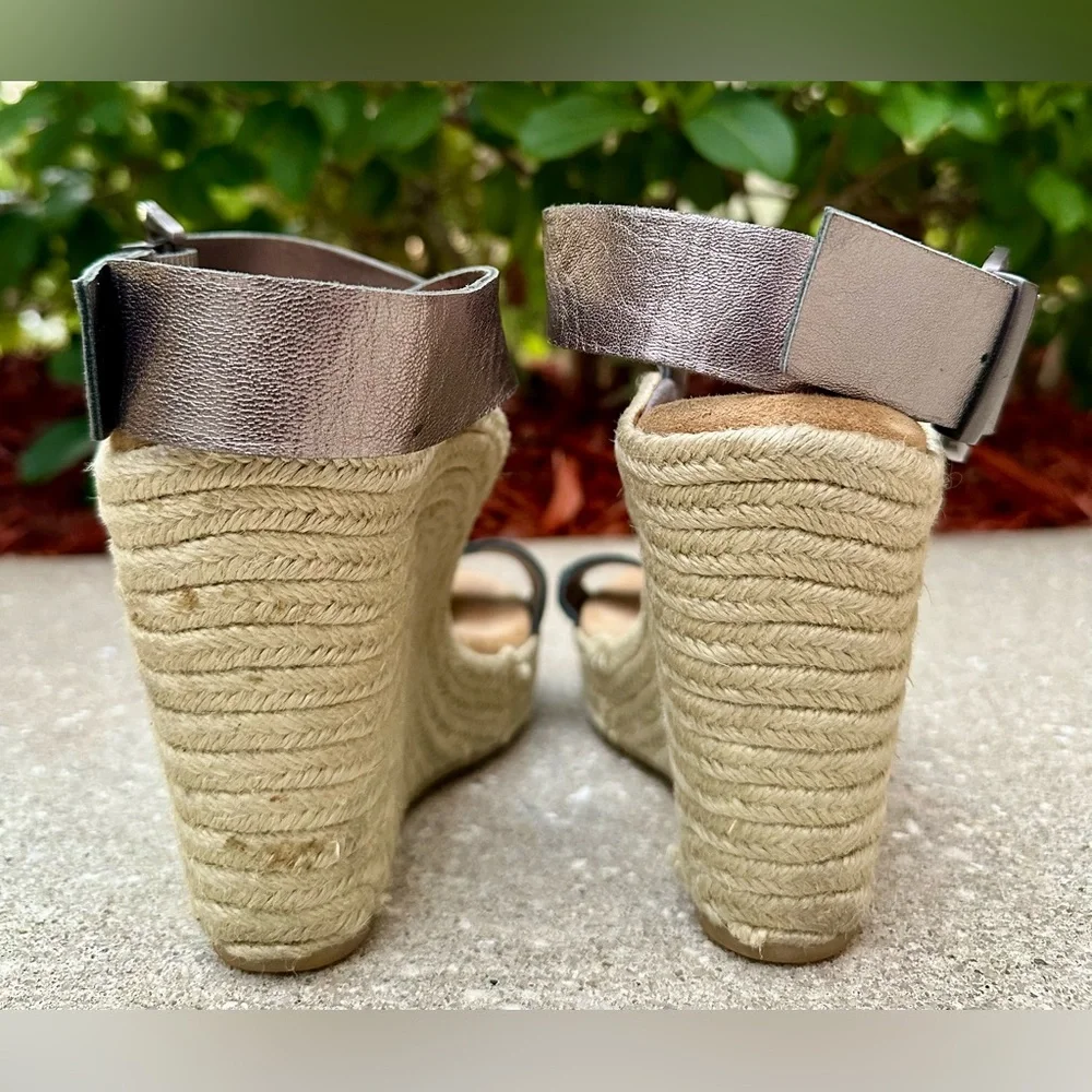 Vintage Michael Kors Metallic Leather Espadrille Wedge Sandals Size 10